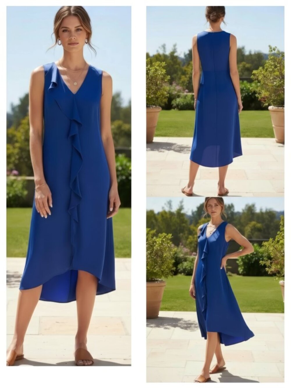 Banana Republic Cascade Ruffle Midi Dress Royal Blue 6 NWT